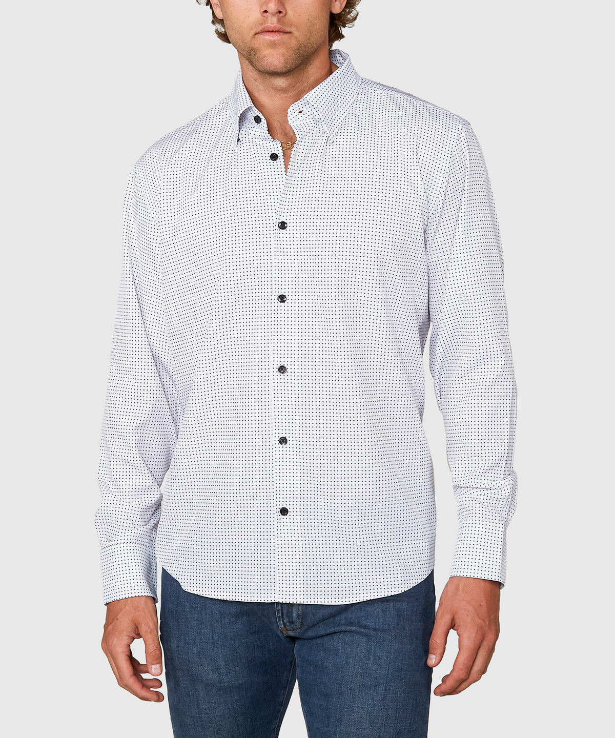 Westport No-Tuck Long Sleeve Button Under Spread Collar Mini Dot Stretch Performance Sport Shirt, Men's Big & Tall