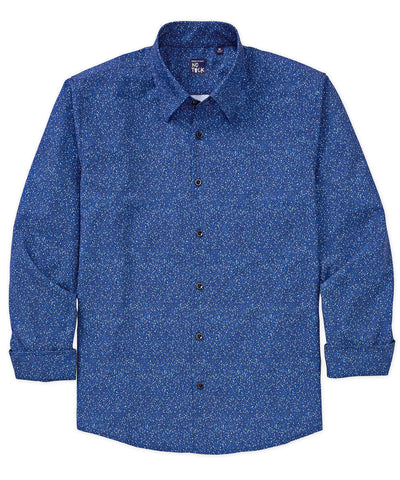 Westport No-Tuck Long Sleeve Button Under Spread Collar Abstract Print Stretch Performance Sport Shirt, Men's Big & Tall