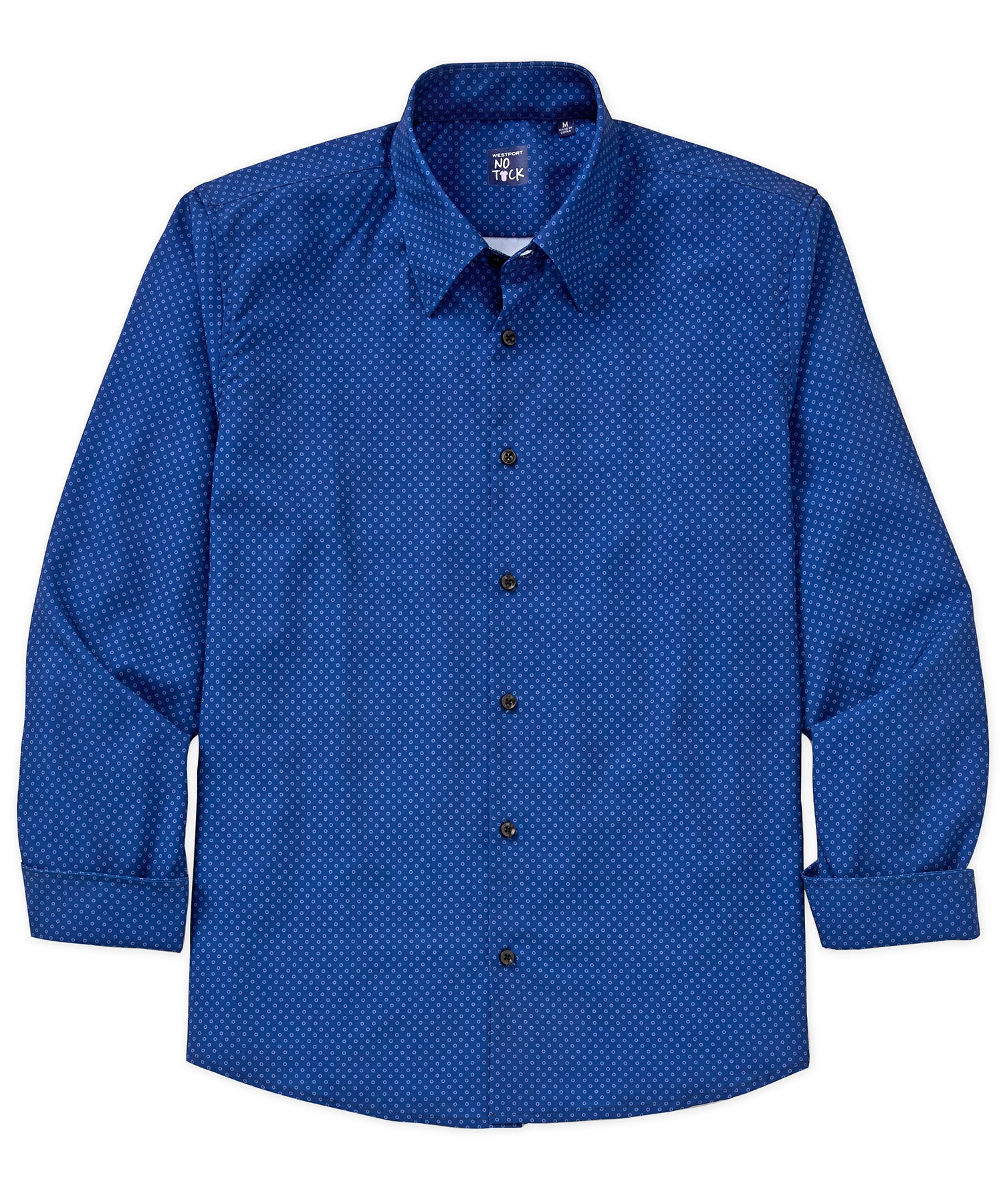 Westport No-Tuck Long Sleeve Button Under Spread Collar Open Dots Stretch Performance Sport Shirt