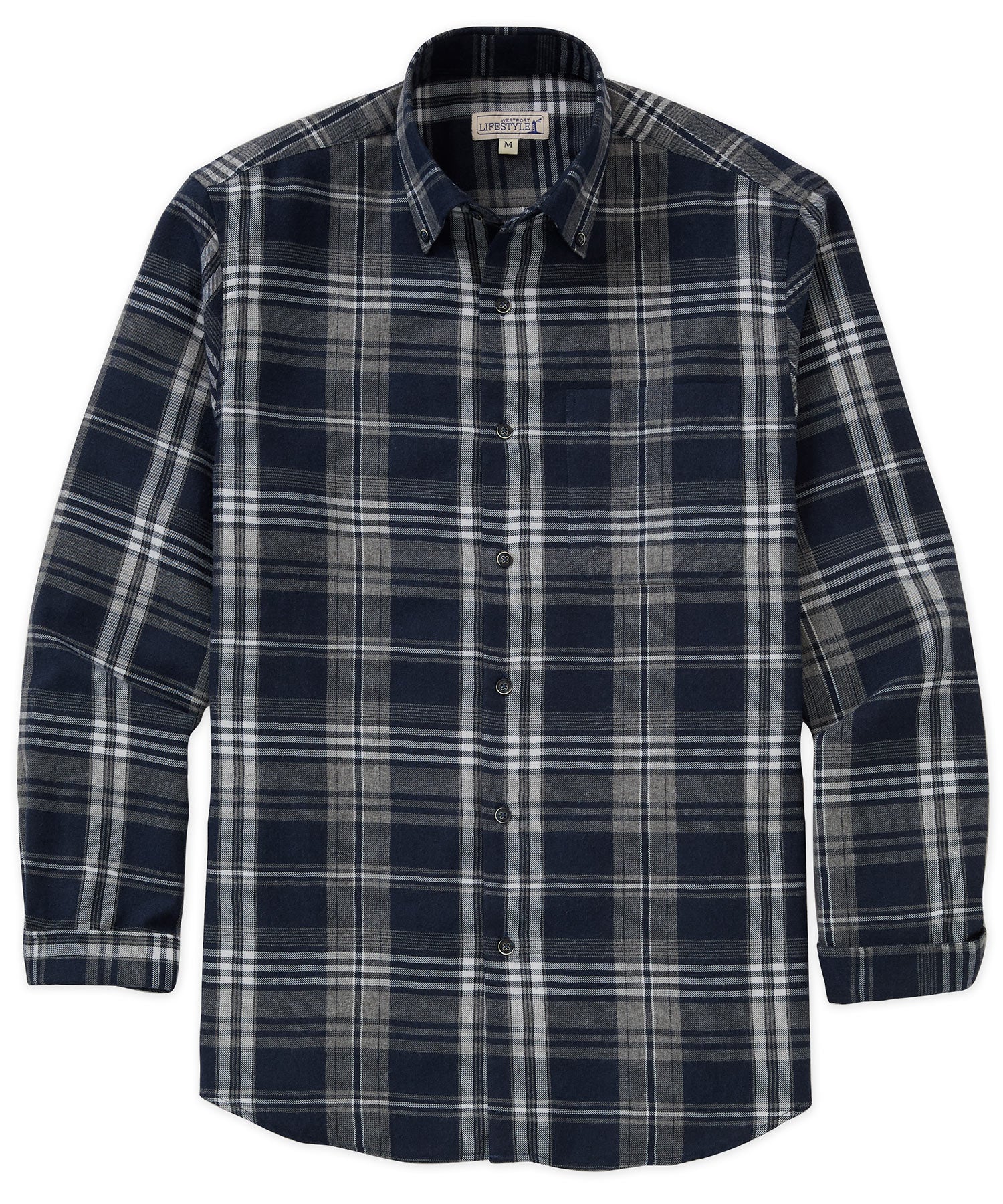 Westport Lifestyle Long Sleeve Button Down Collar Flannel Sport Shirt, Men's Big & Tall
