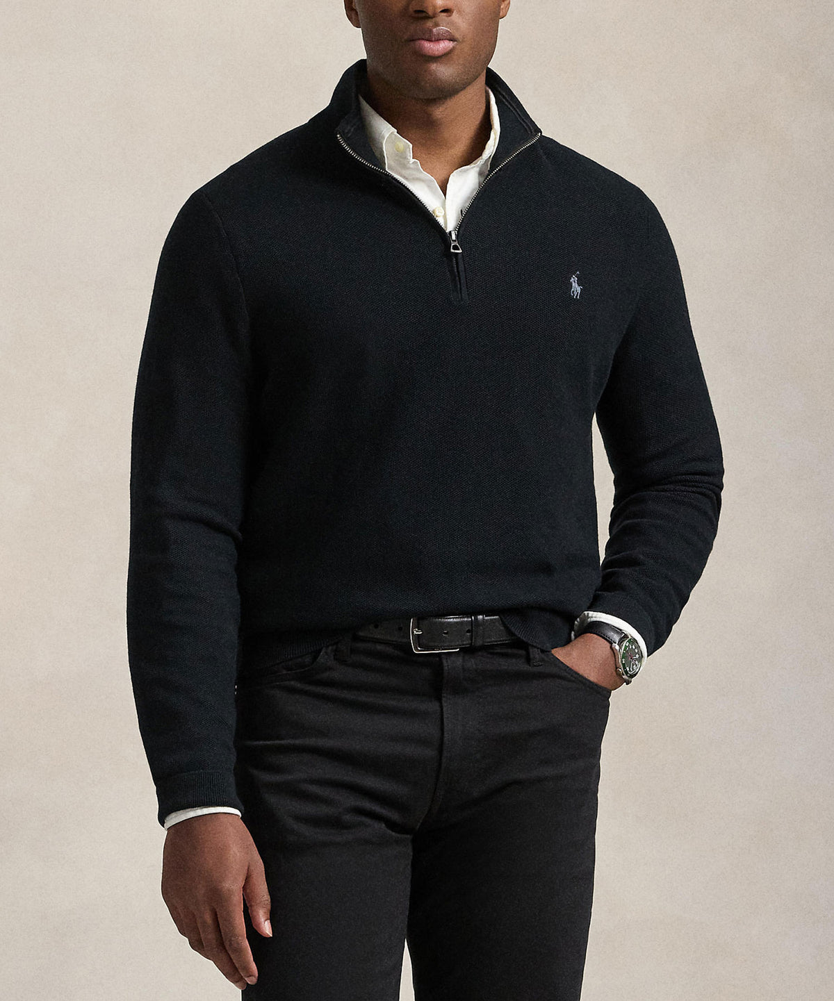 Polo Ralph Lauren Long Sleeve Textured Cotton Half-Zip Sweater, Men's Big & Tall