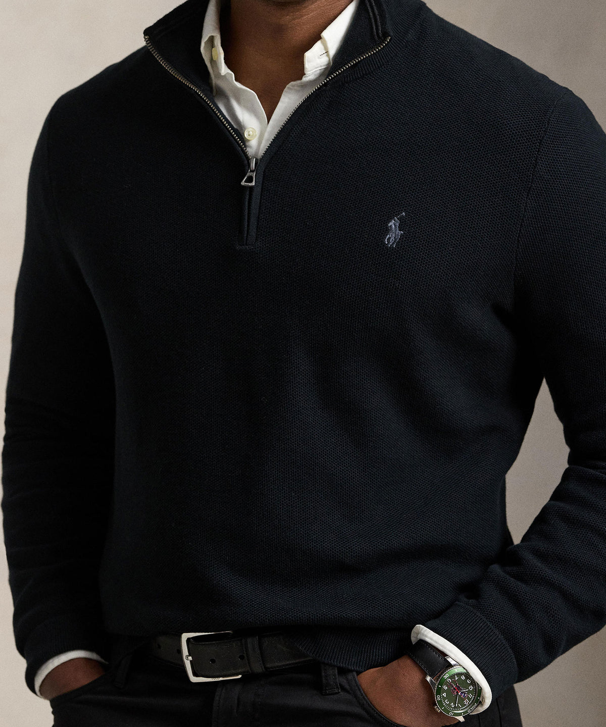 Polo Ralph Lauren Long Sleeve Textured Cotton Half-Zip Sweater, Men's Big & Tall