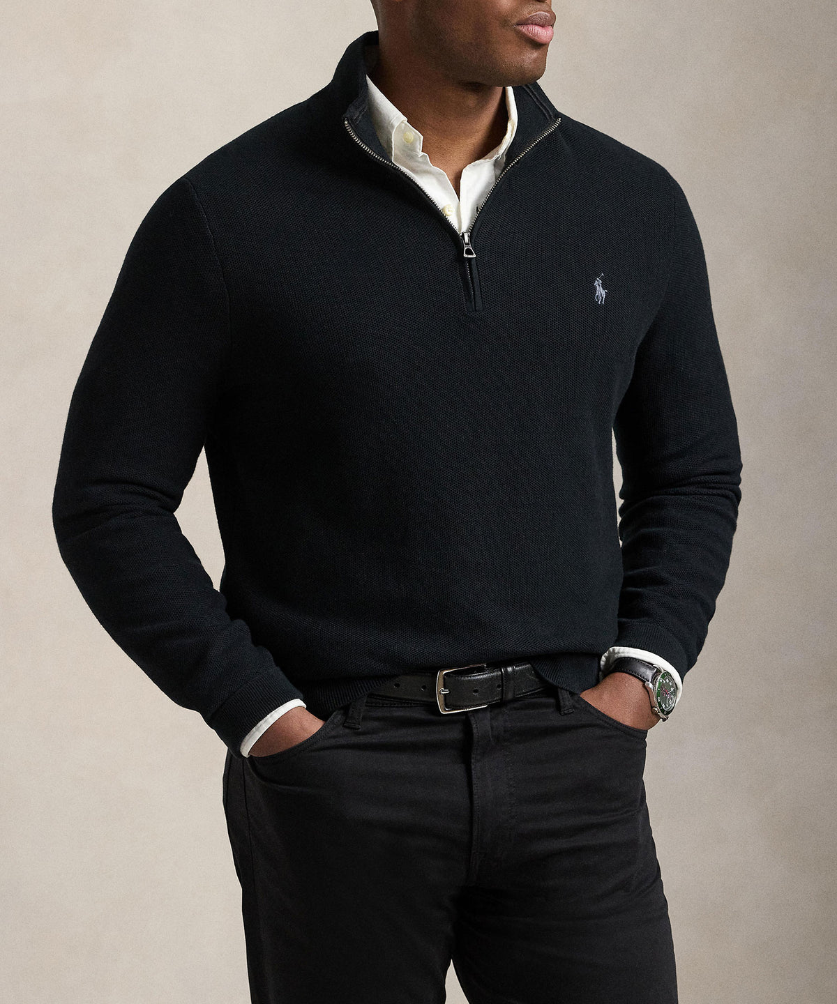 Polo Ralph Lauren Long Sleeve Textured Cotton Half-Zip Sweater, Men's Big & Tall
