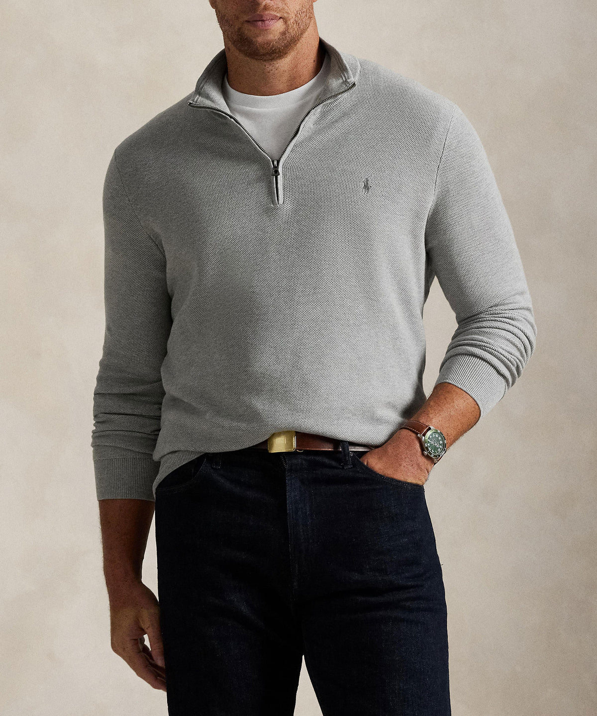 Polo Ralph Lauren Long Sleeve Textured Cotton Half-Zip Sweater, Men's Big & Tall