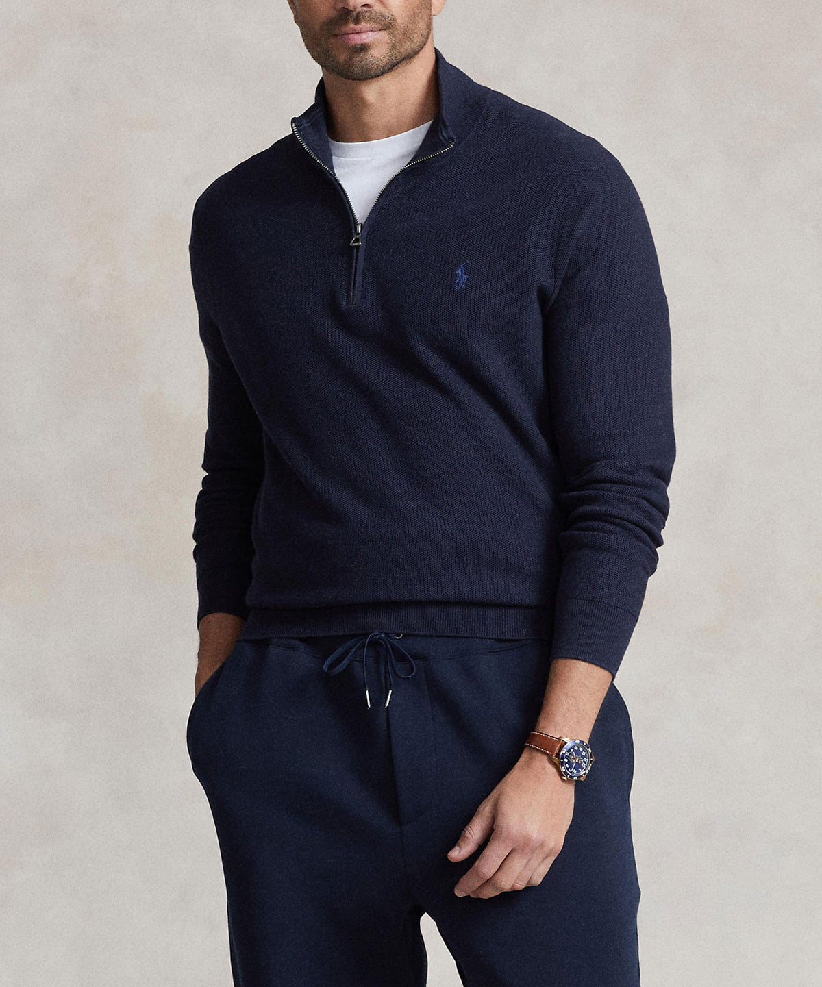 Polo Ralph Lauren Long Sleeve Textured Cotton Half-Zip Sweater, Men's Big & Tall