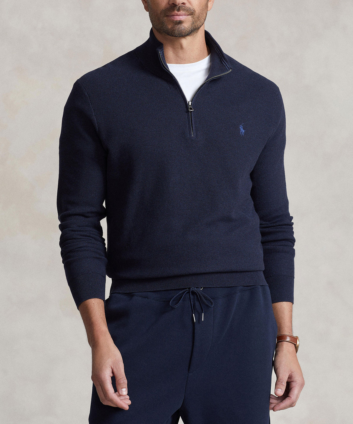 Polo Ralph Lauren Long Sleeve Textured Cotton Half-Zip Sweater, Men's Big & Tall