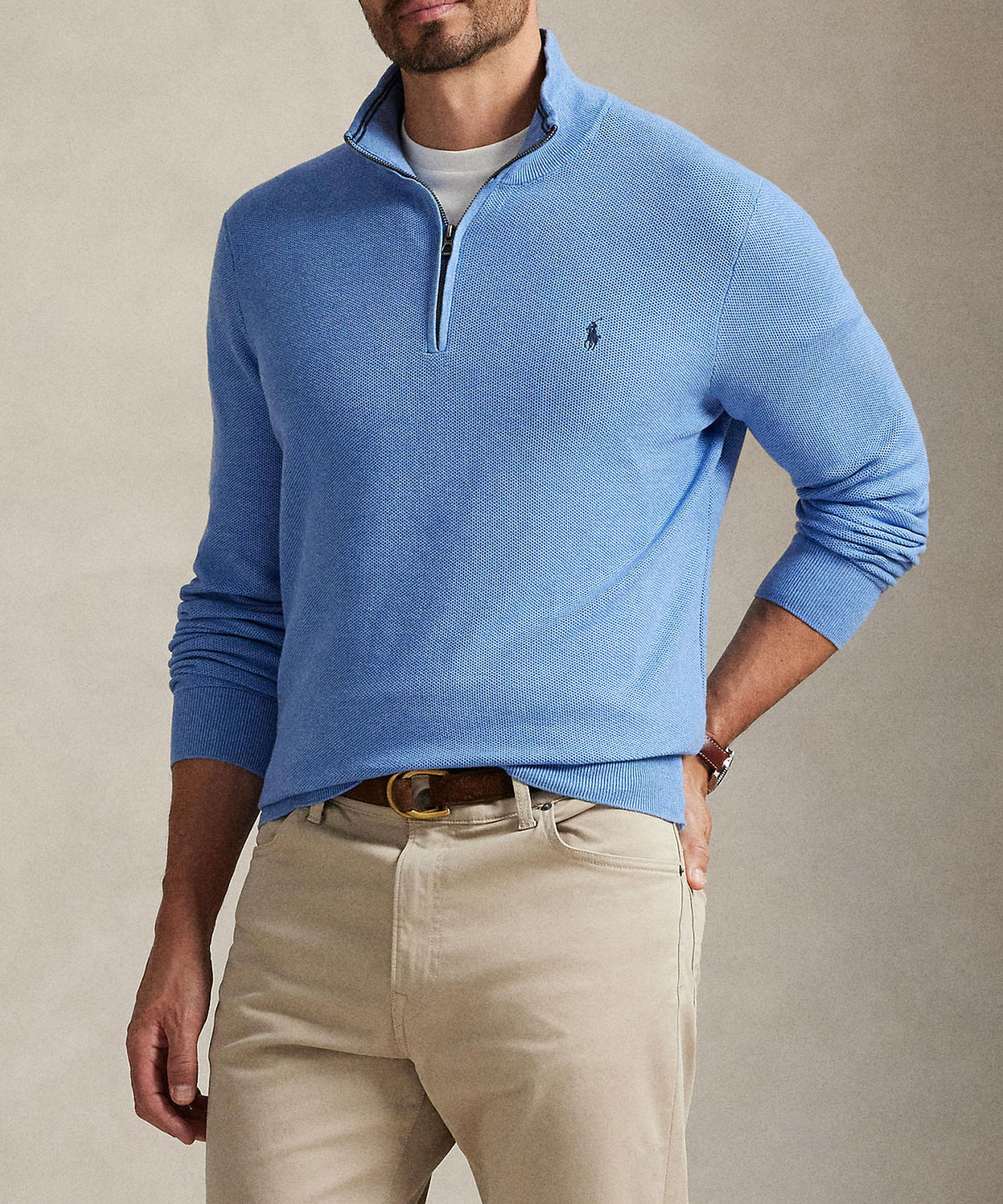 Polo Ralph Lauren Long Sleeve Textured Cotton Half-Zip Sweater, Men's Big & Tall