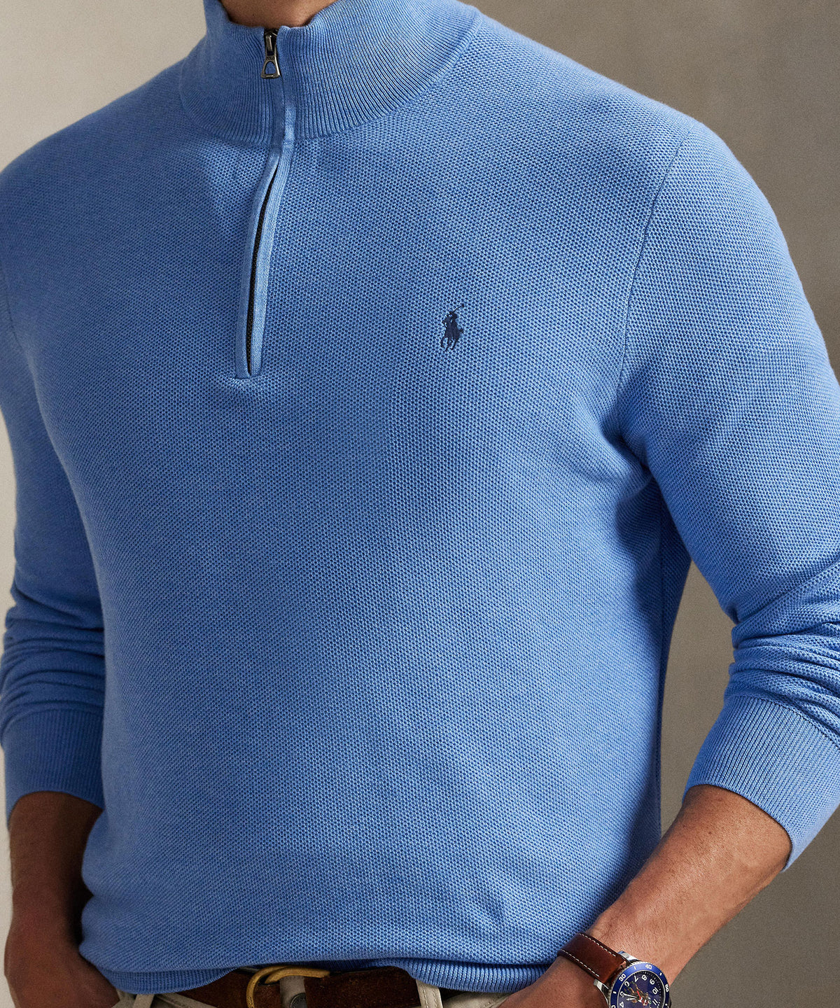 Polo Ralph Lauren Long Sleeve Textured Cotton Half-Zip Sweater, Men's Big & Tall