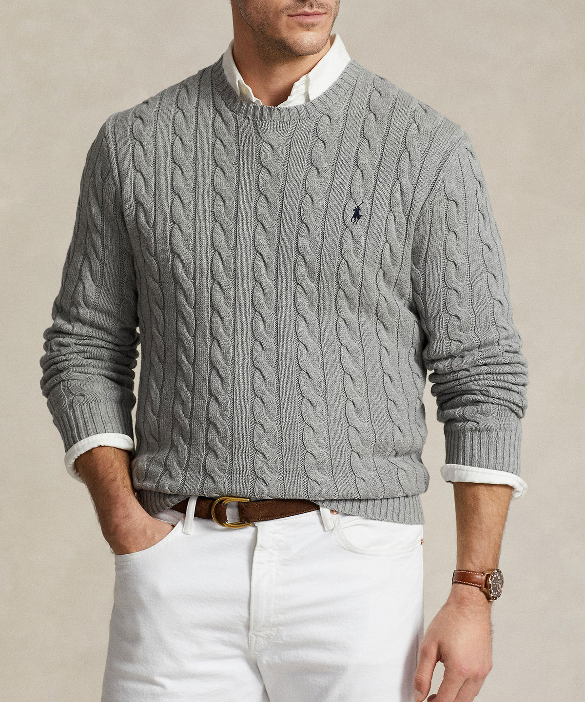Polo Ralph Lauren Cotton Cable Crew Neck Sweater, Men's Big & Tall
