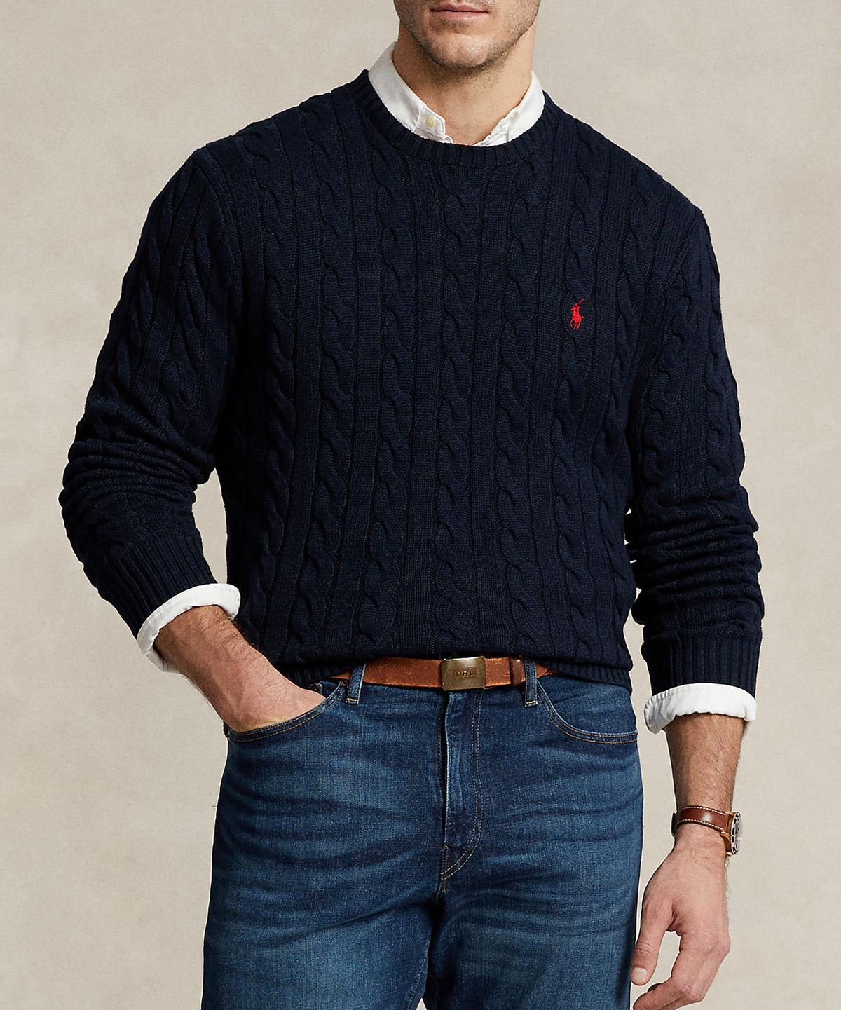 Polo Ralph Lauren Cotton Cable Crew Neck Sweater, Men's Big & Tall