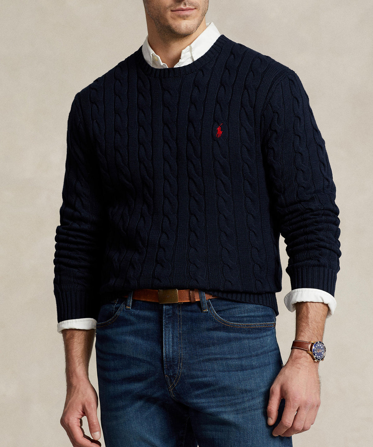 Polo Ralph Lauren Cotton Cable Crew Neck Sweater, Men's Big & Tall