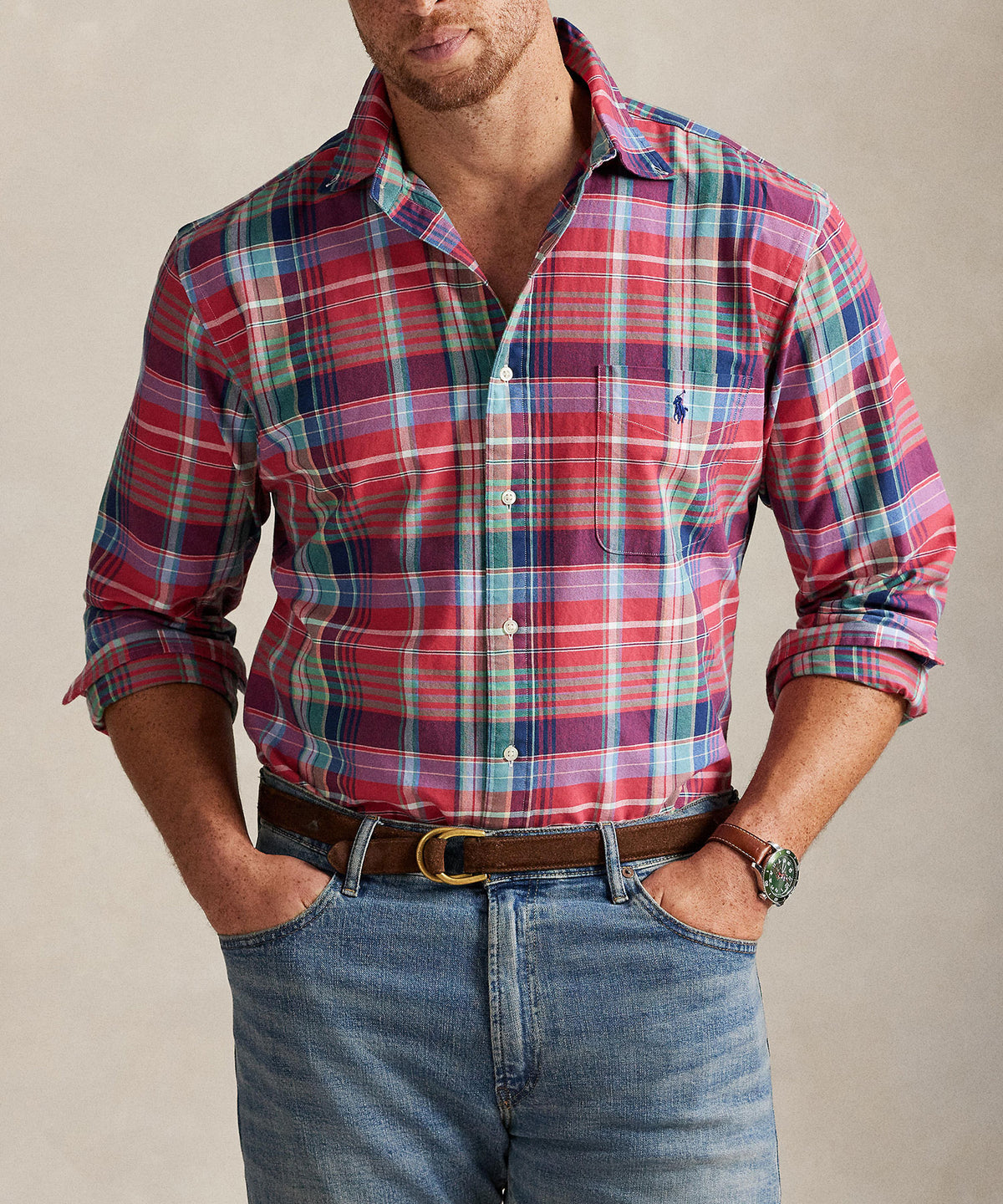Polo Ralph Lauren Long Sleeve Tartan Oxford Sport Shirt, Men's Big & Tall