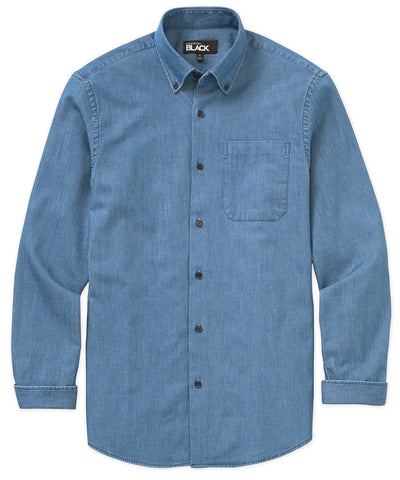 Westport Black Long Sleeve Button Down Collar Denim Sport Shirt, Men's Big & Tall