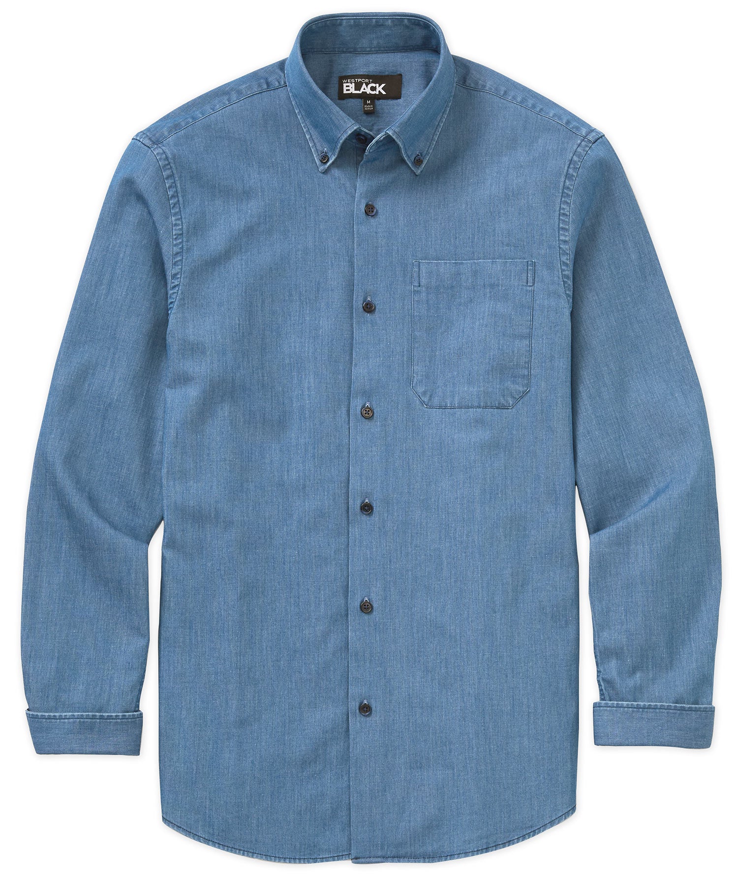 Westport Black Long Sleeve Button Down Collar Denim Sport Shirt, Men's Big & Tall
