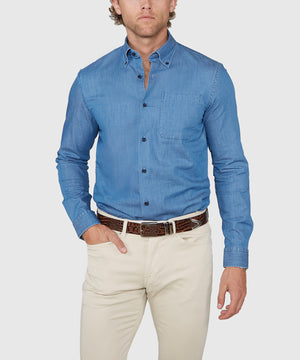 Westport Black Long Sleeve Button Down Collar Denim Sport Shirt