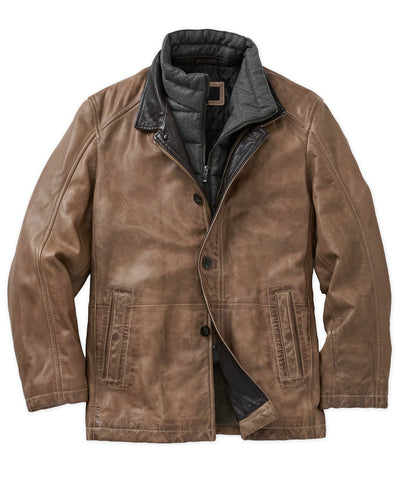 Westport Black Three Quarter Length Leather Jacket, Men's Big & Tall