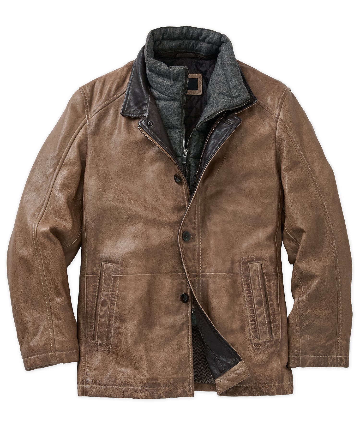 Westport Black Three Quarter Length Leather Jacket, Men's Big & Tall