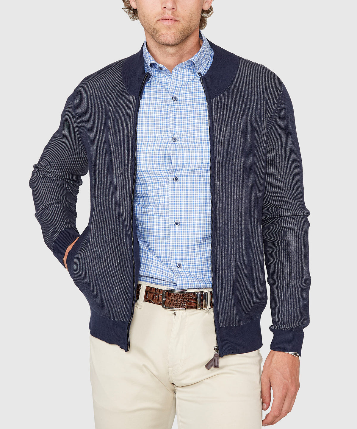 Westport Black Zip Front Cardigan, Men's Big & Tall