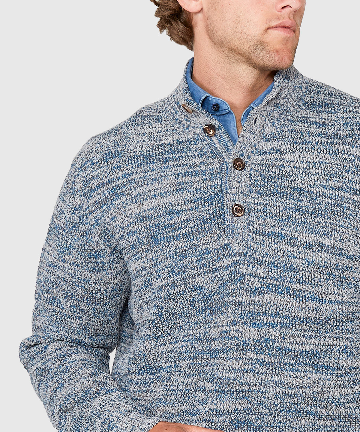 Westport Black Chenille Button Mock Sweater, Men's Big & Tall