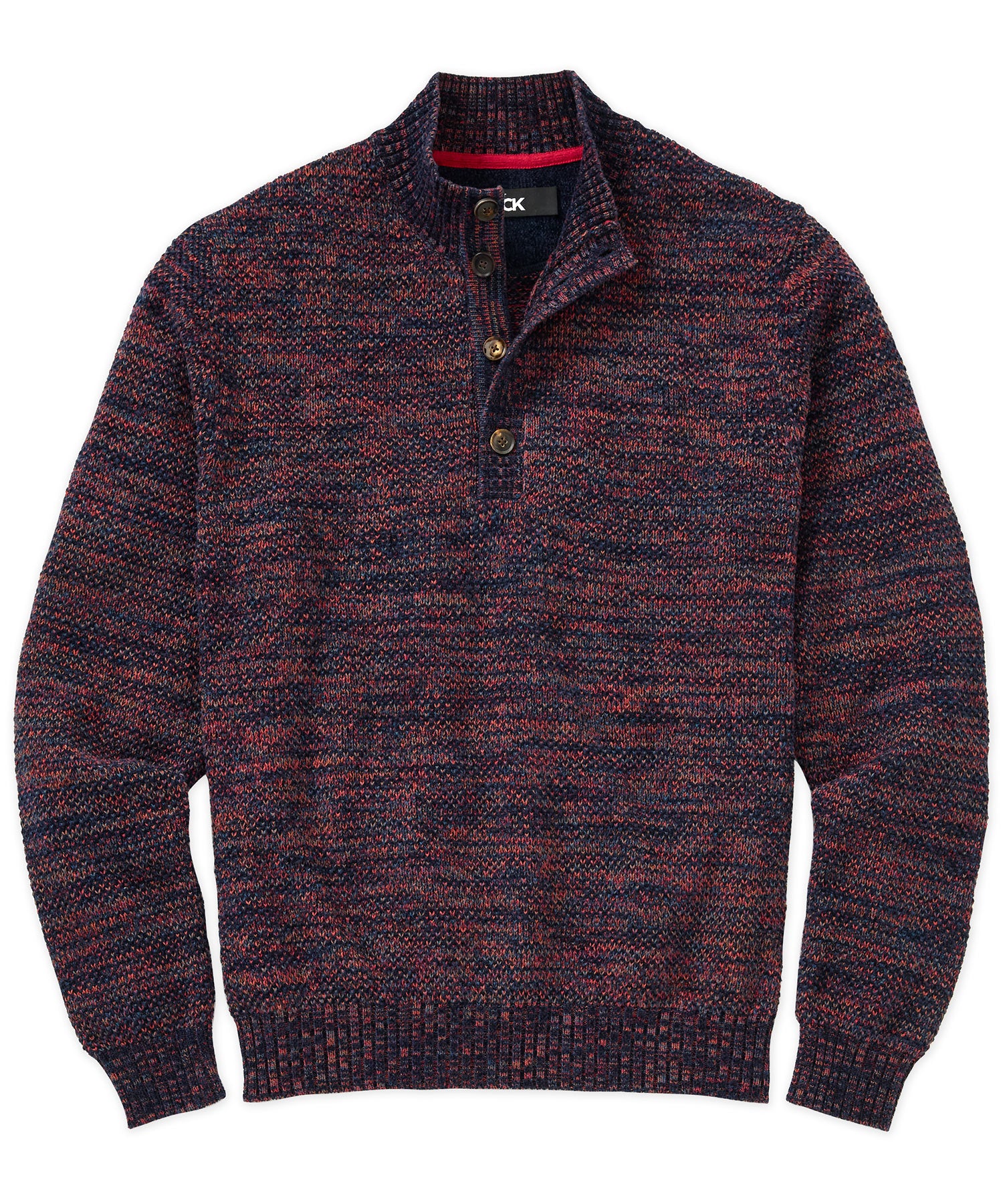 Westport Black Chenille Button Mock Sweater, Men's Big & Tall