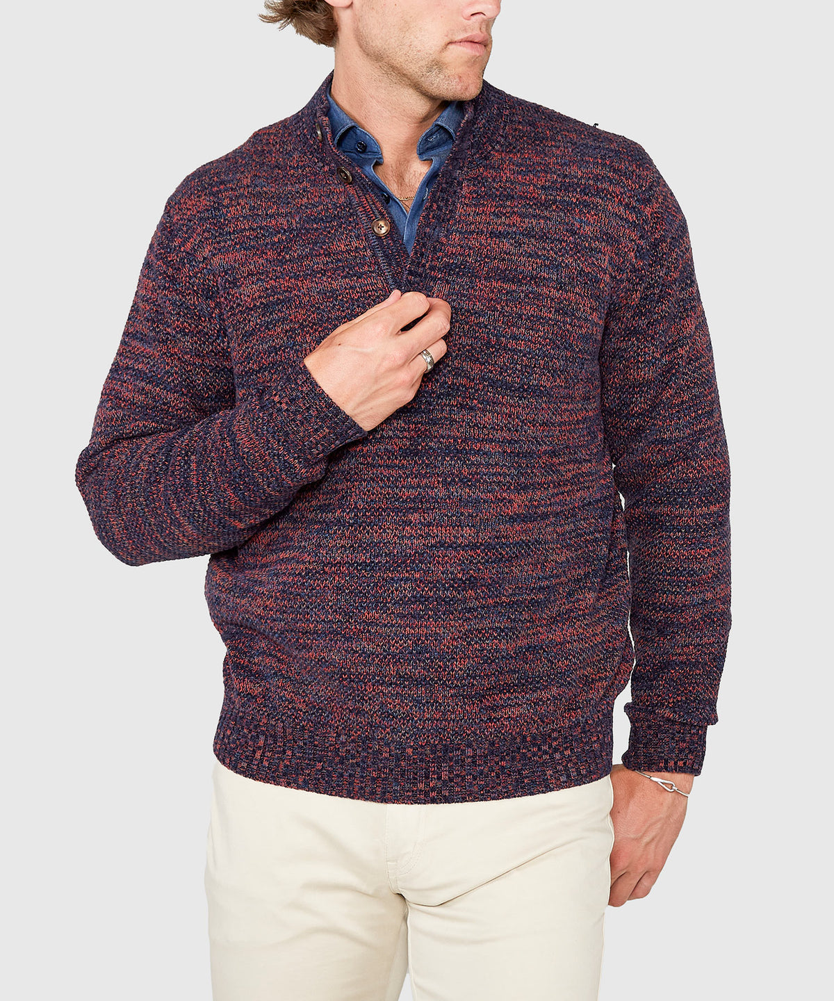 Westport Black Chenille Button Mock Sweater, Men's Big & Tall