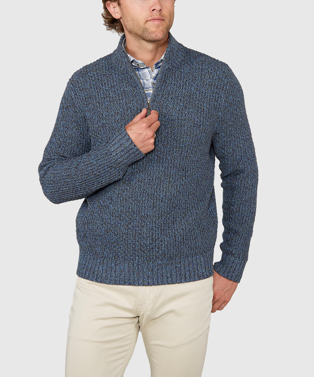 Westport Black Tri-Color Quarter Zip Sweater, Men's Big & Tall