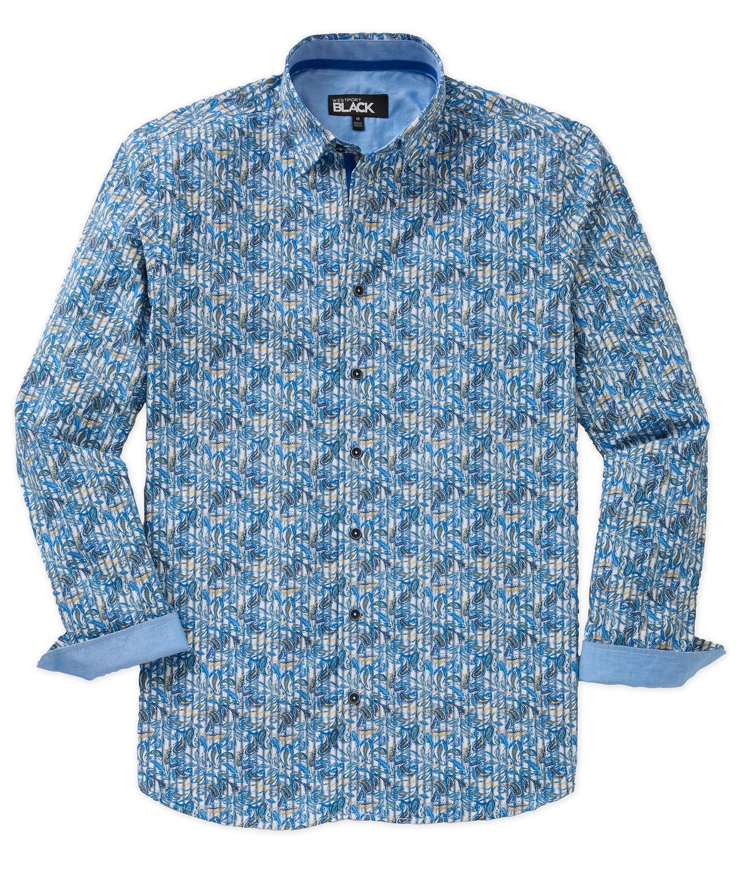 Westport Black Long Sleeve Hidden Button Down Collar Printed Sport Shirt, Men's Big & Tall