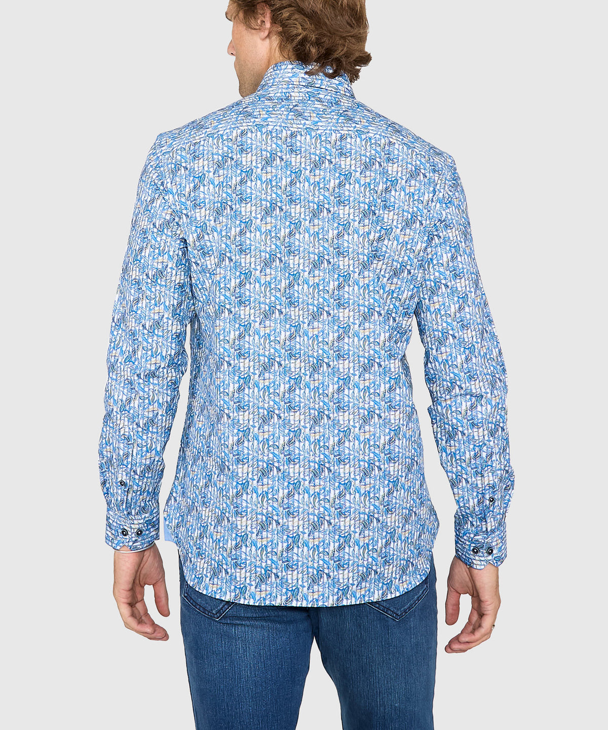 Westport Black Long Sleeve Hidden Button Down Collar Printed Sport Shirt, Men's Big & Tall
