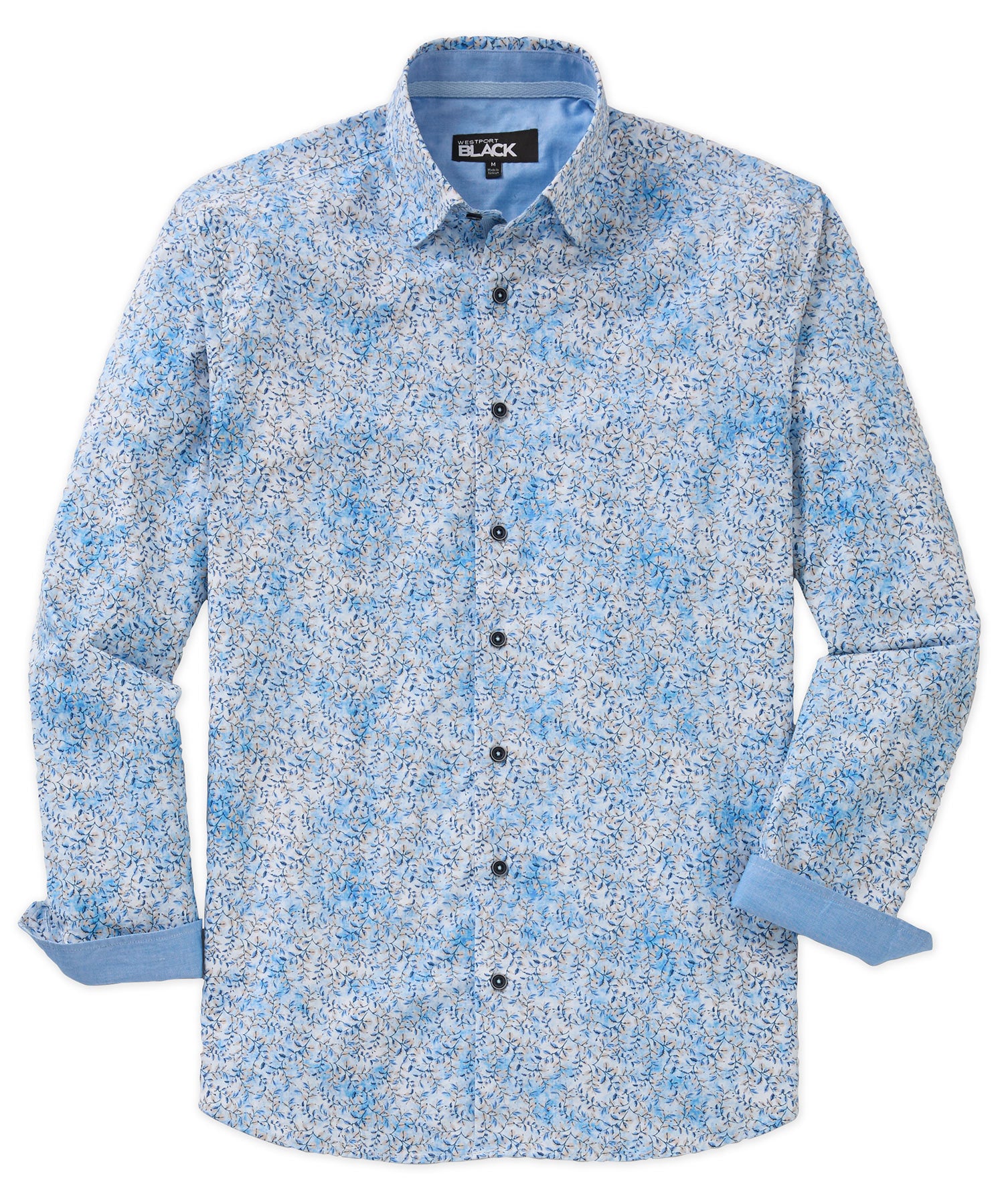 Westport Black Long Sleeve Hidden Button Down Collar Printed Sport Shirt