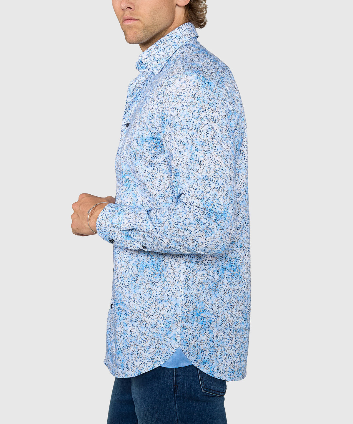 Westport Black Long Sleeve Hidden Button Down Collar Printed Sport Shirt, Men's Big & Tall