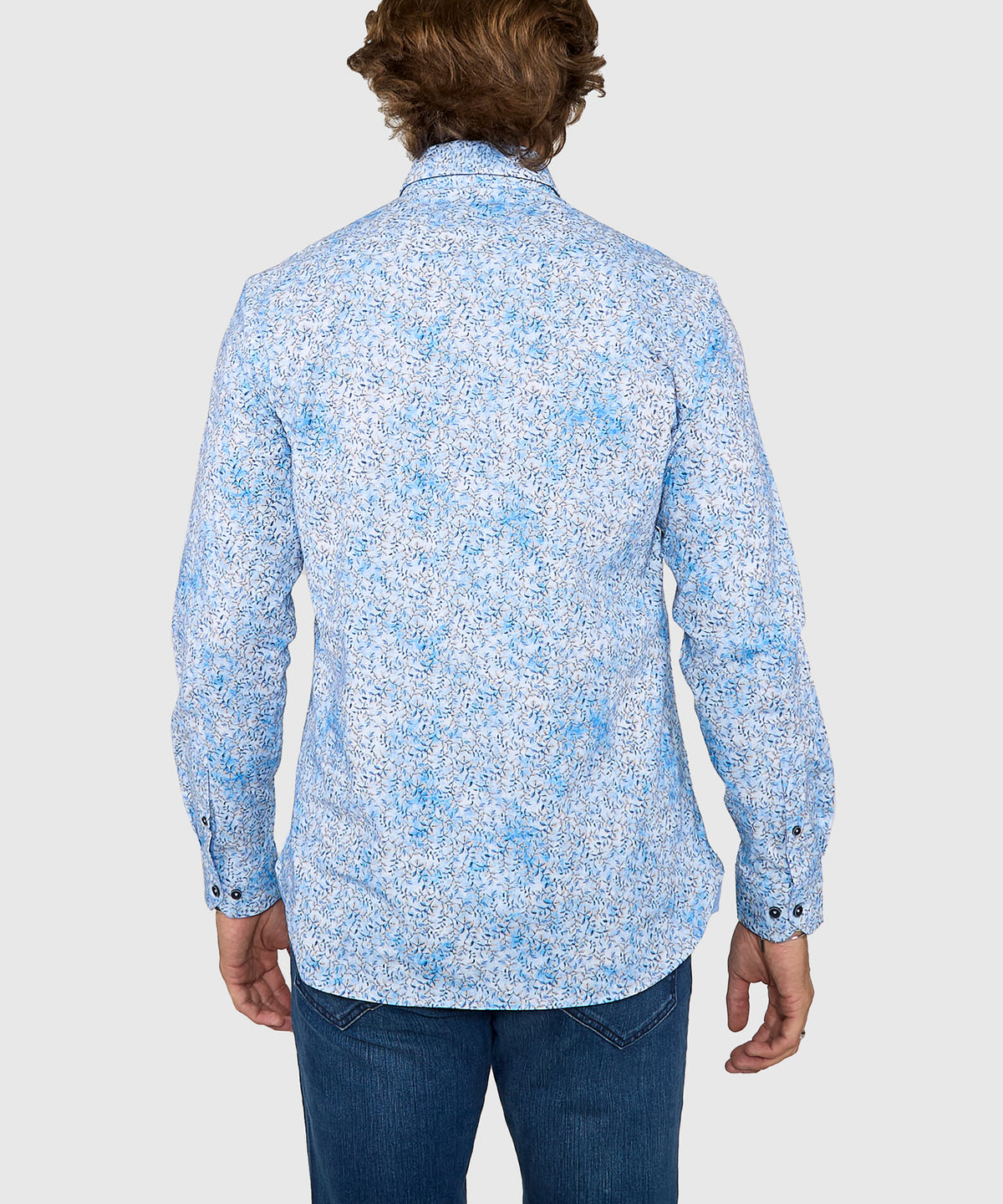 Westport Black Long Sleeve Hidden Button Down Collar Printed Sport Shirt, Men's Big & Tall