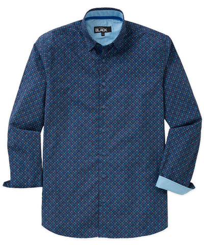 Westport Black Long Sleeve Hidden Button Down Collar Printed Sport Shirt, Men's Big & Tall