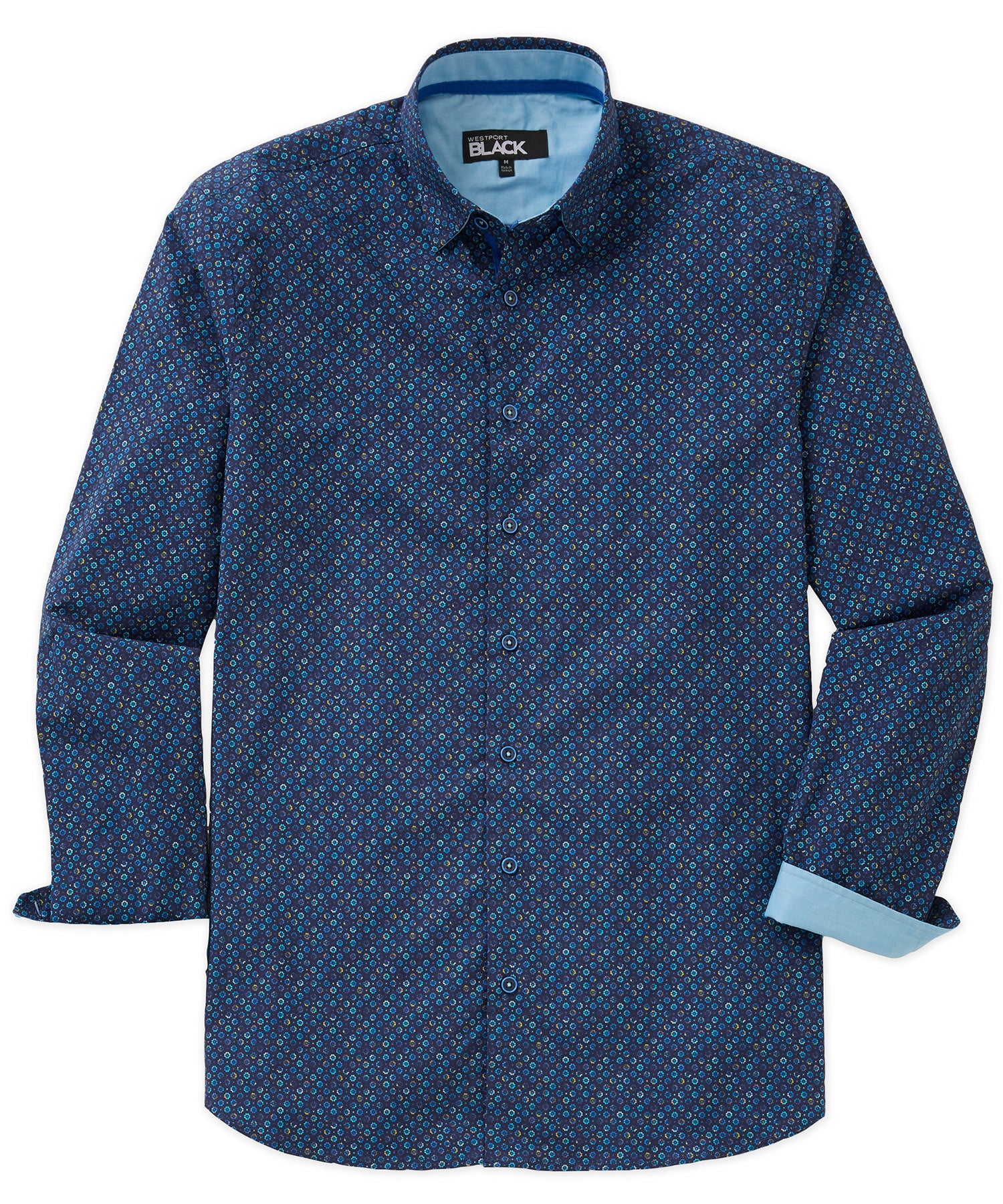 Westport Black Long Sleeve Hidden Button Down Collar Printed Sport Shirt