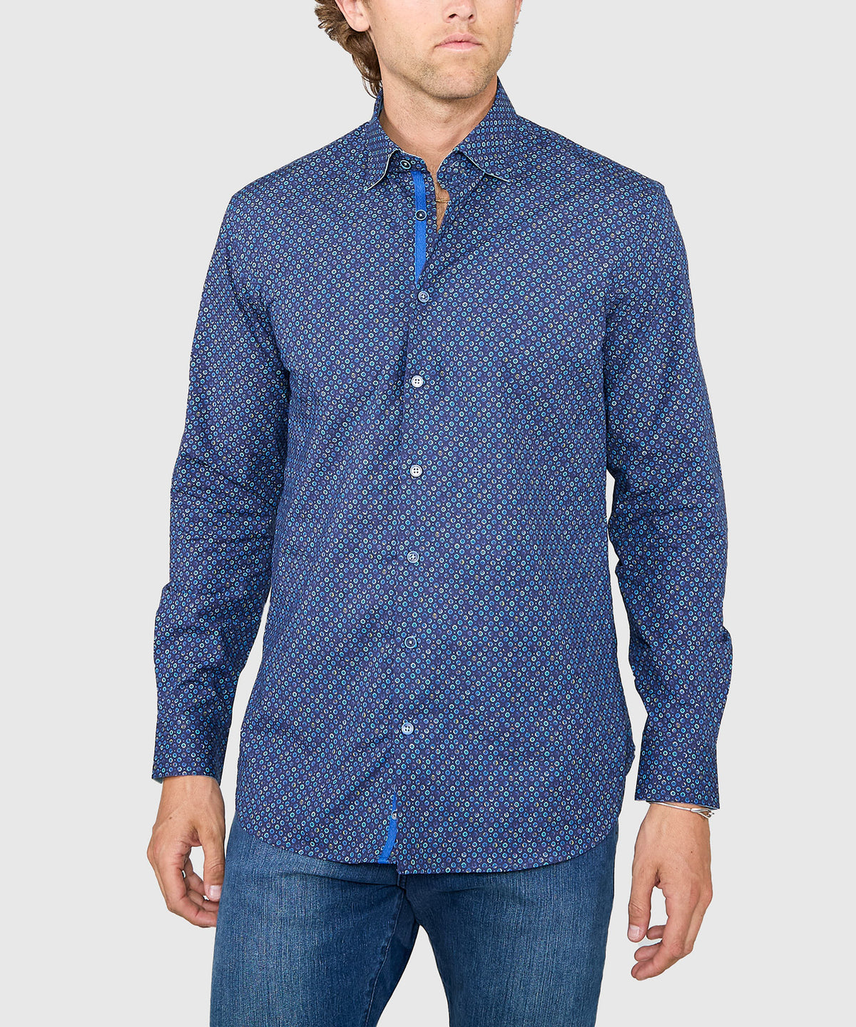 Westport Black Long Sleeve Hidden Button Down Collar Printed Sport Shirt, Men's Big & Tall