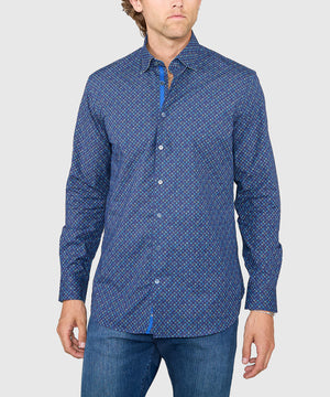Westport Black Long Sleeve Hidden Button Down Collar Printed Sport Shirt