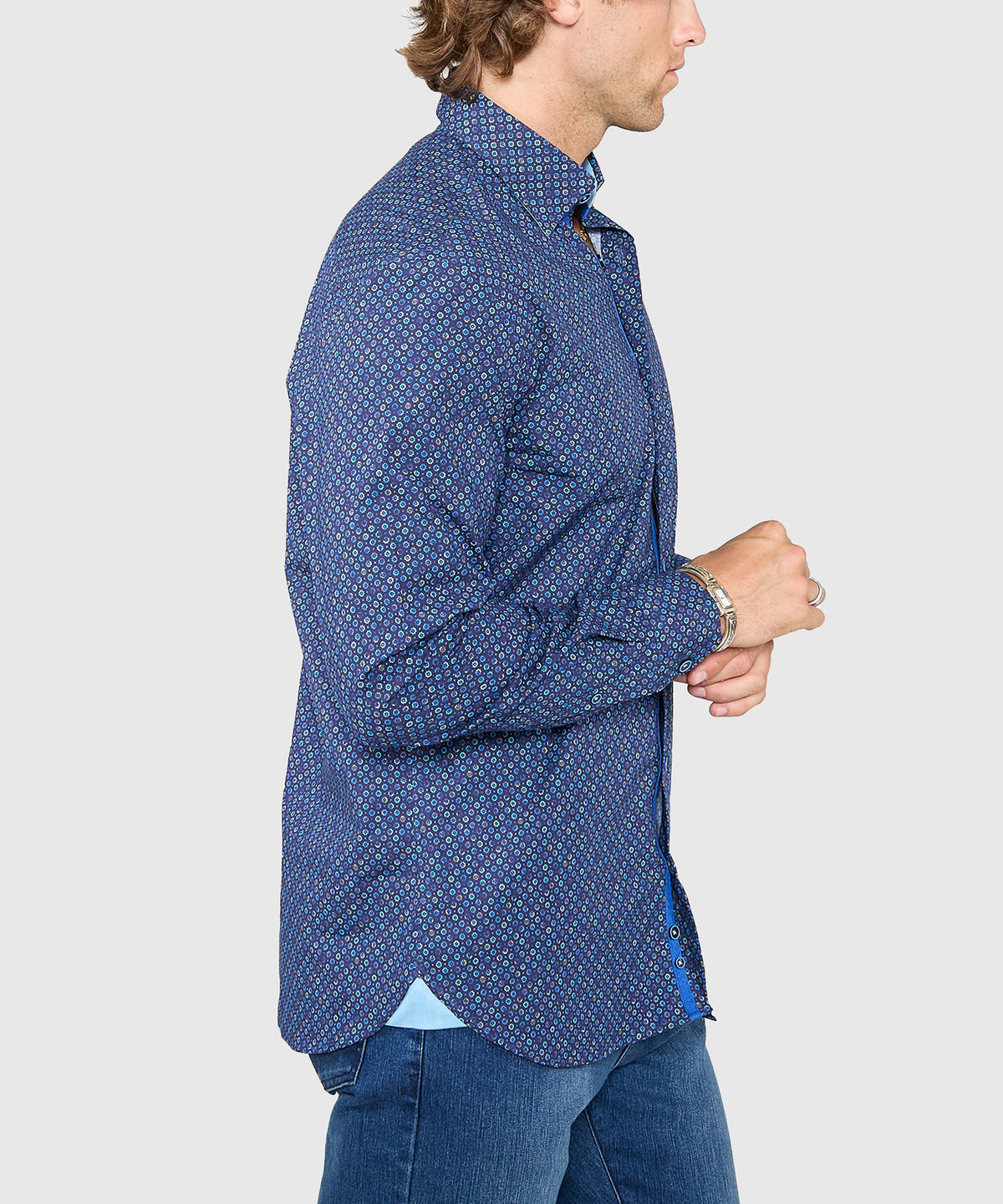 Westport Black Long Sleeve Hidden Button Down Collar Printed Sport Shirt, Men's Big & Tall