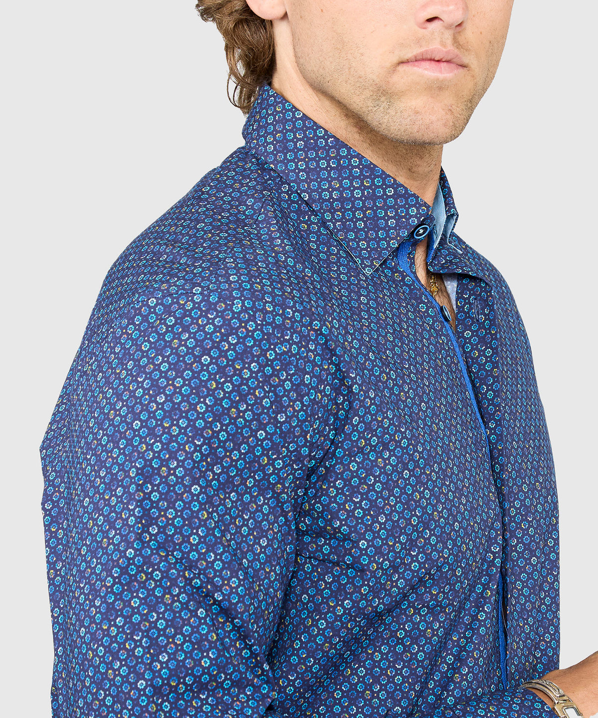 Westport Black Long Sleeve Hidden Button Down Collar Printed Sport Shirt, Men's Big & Tall