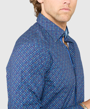 Westport Black Long Sleeve Hidden Button Down Collar Printed Sport Shirt