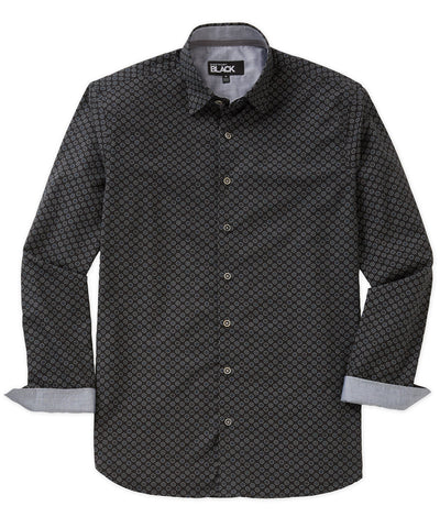 Westport Black Long Sleeve Hidden Button Down Collar Printed Sport Shirt, Men's Big & Tall