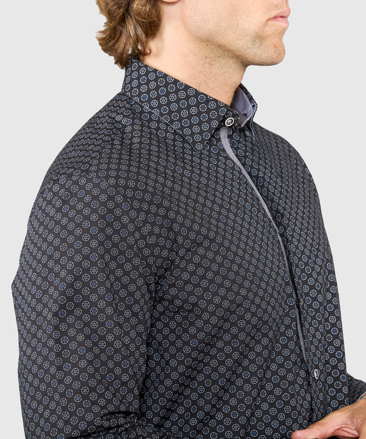 Westport Black Long Sleeve Hidden Button Down Collar Printed Sport Shirt, Men's Big & Tall