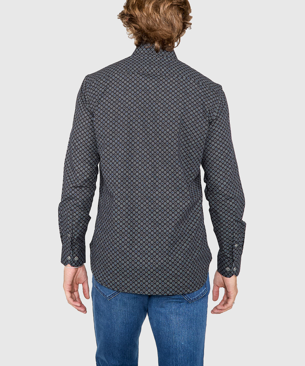 Westport Black Long Sleeve Hidden Button Down Collar Printed Sport Shirt, Men's Big & Tall