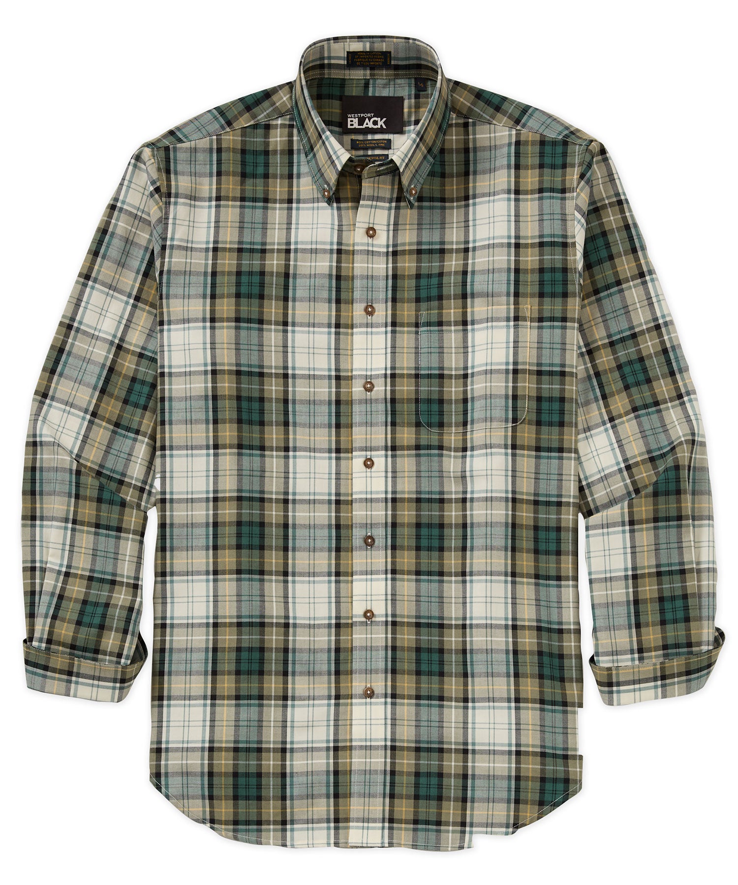Westport Black Long Sleeve Button Down Collar Cotton Wool Sport Shirt