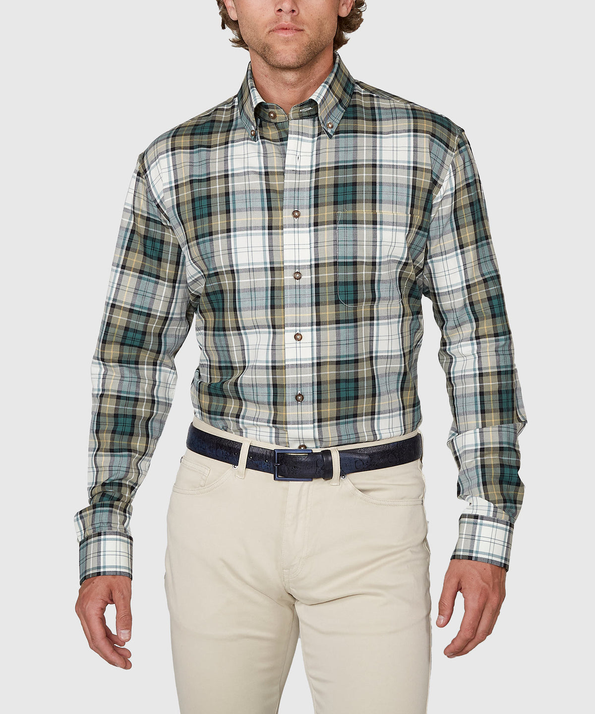 Westport Black Long Sleeve Button Down Collar Cotton Wool Sport Shirt, Men's Big & Tall