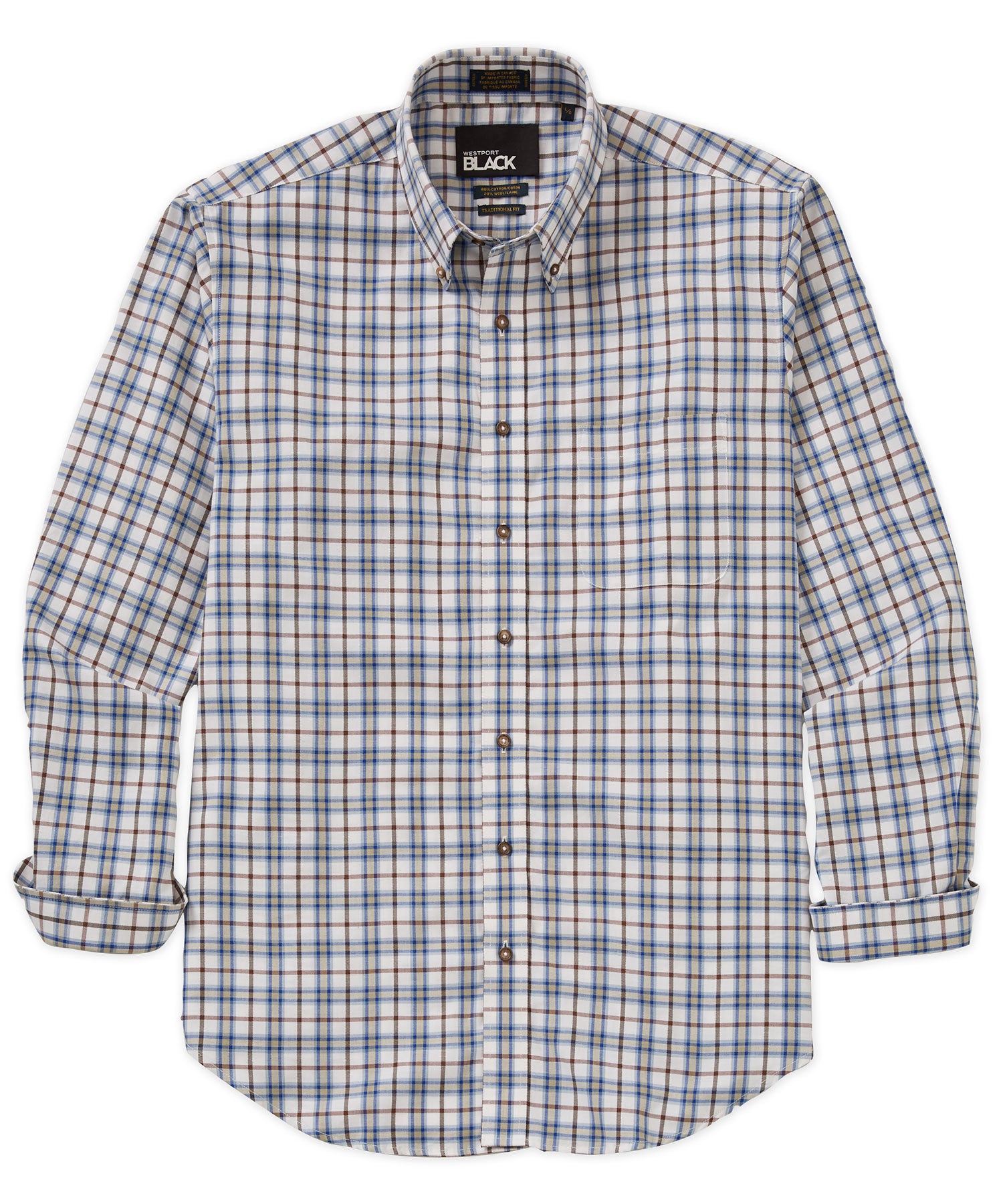 Westport Black Long Sleeve Button Down Collar Cotton Wool Sport Shirt, Men's Big & Tall