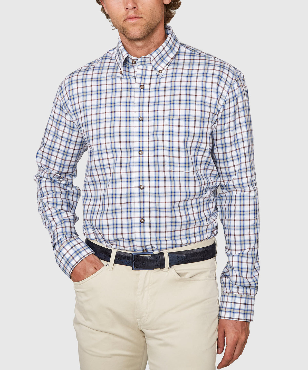 Westport Black Long Sleeve Button Down Collar Cotton Wool Sport Shirt, Men's Big & Tall