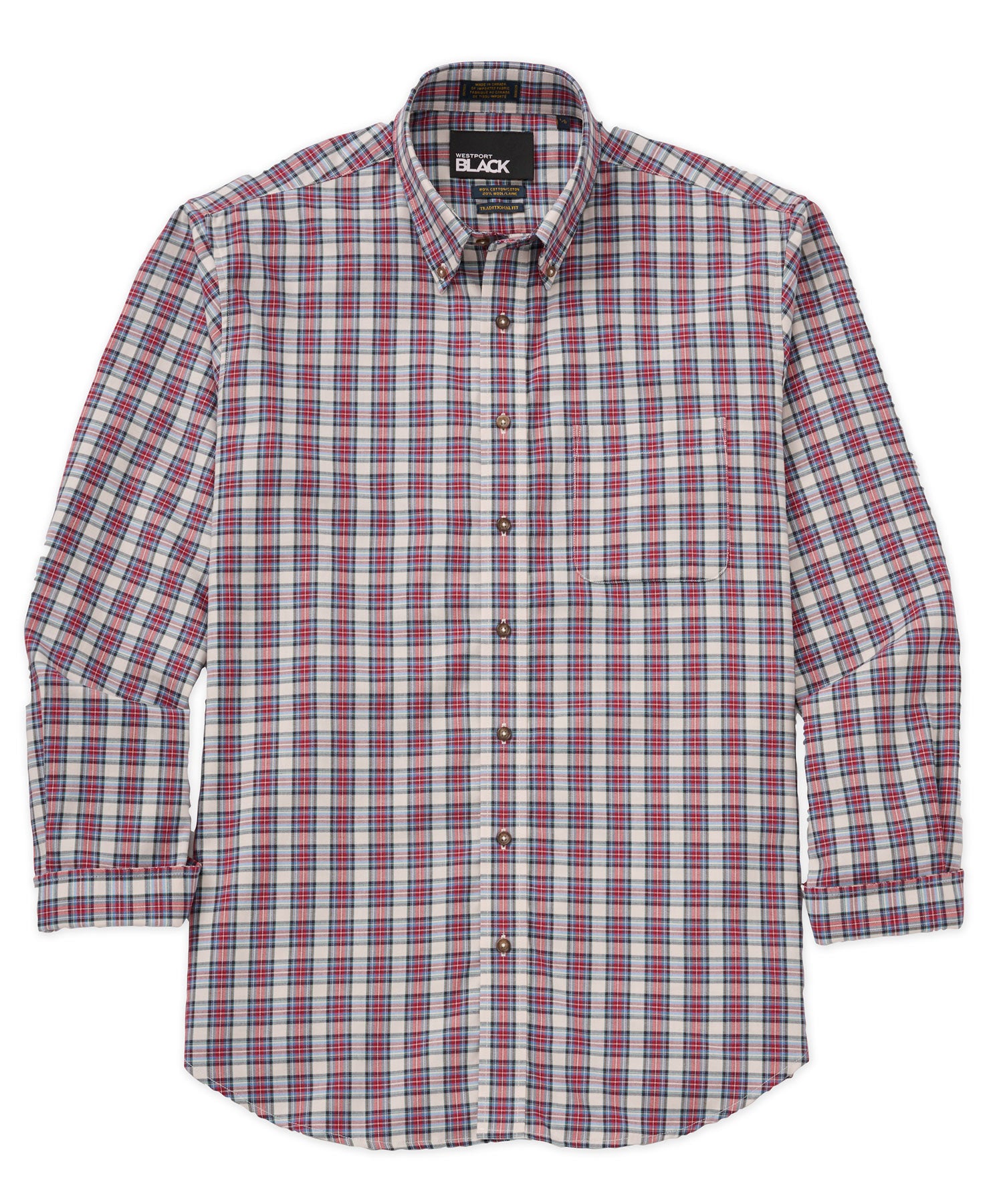Westport Black Long Sleeve Button Down Collar Cotton Wool Sport Shirt
