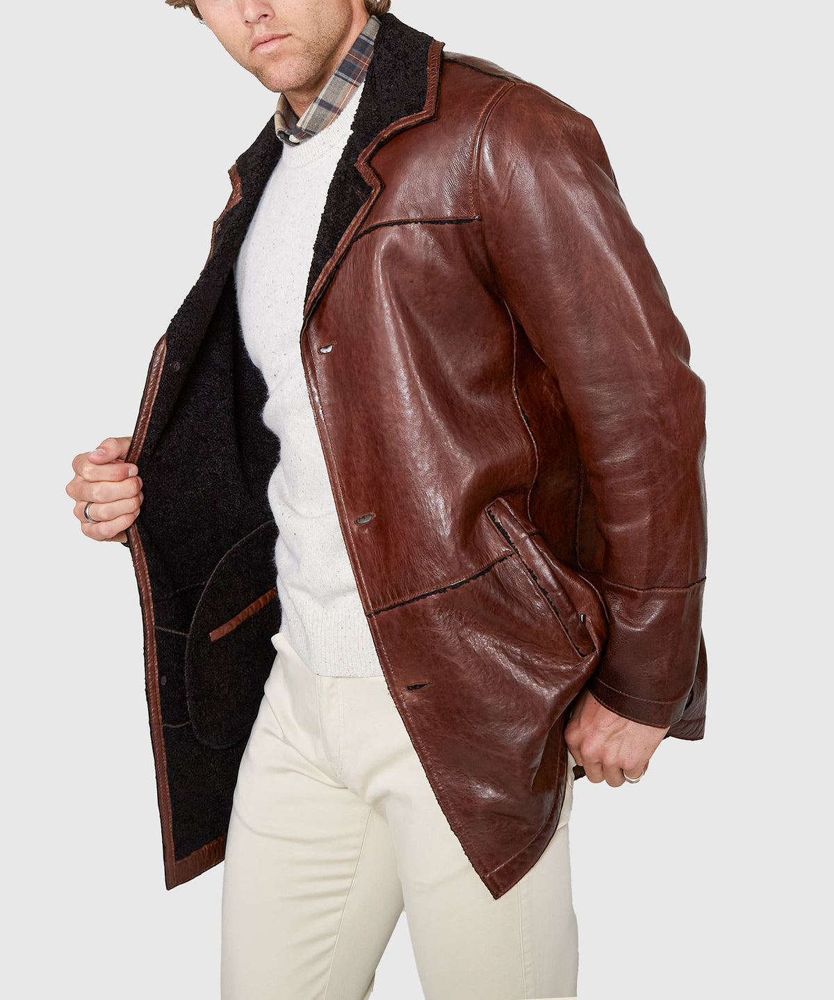 Westport Black Mid-Length Leather Jacket, Men's Big & Tall