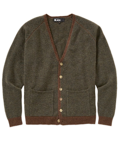 Westport Black Brushed Merino Wool Cardigan, Men's Big & Tall