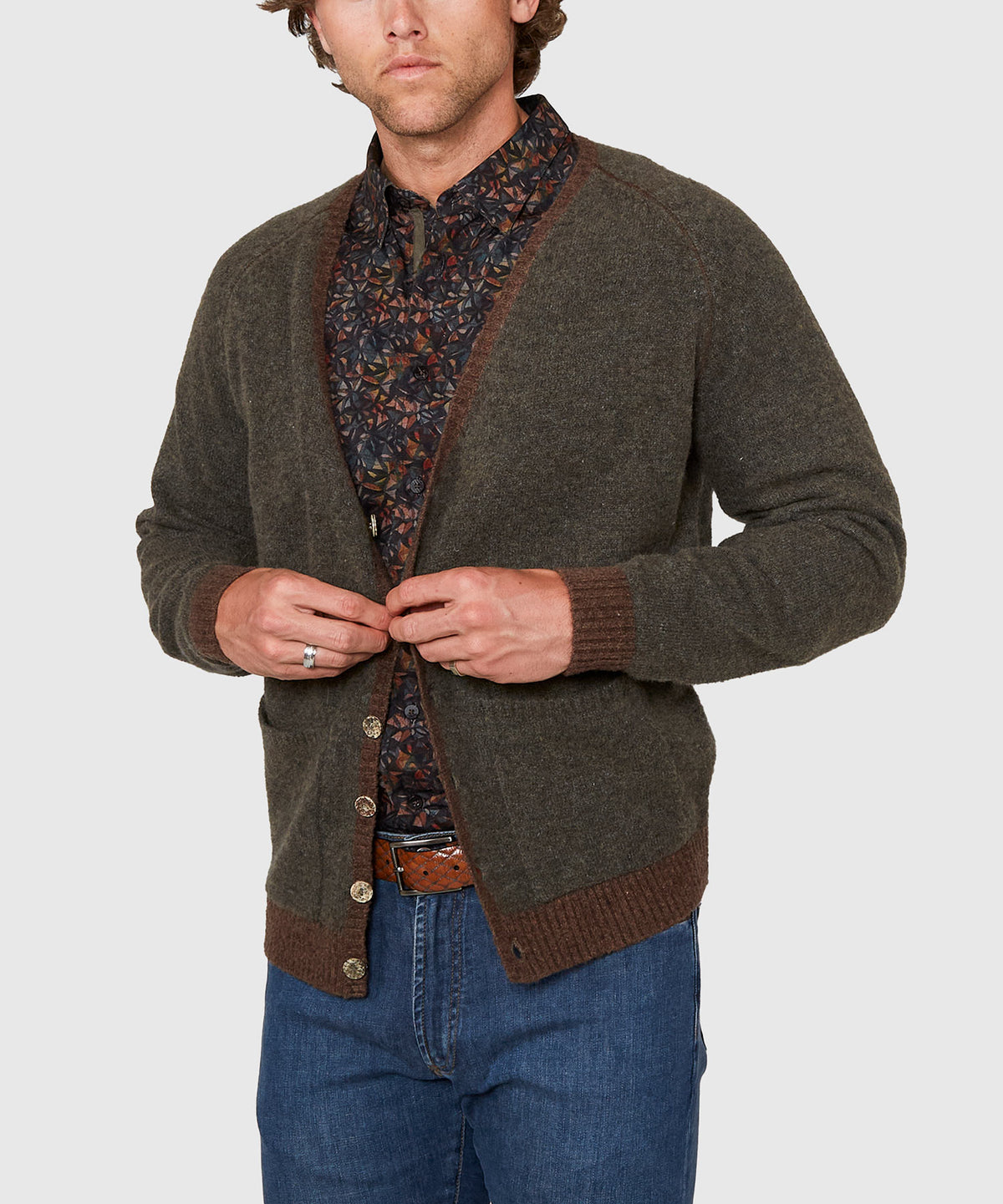 Westport Black Brushed Merino Wool Cardigan, Men's Big & Tall