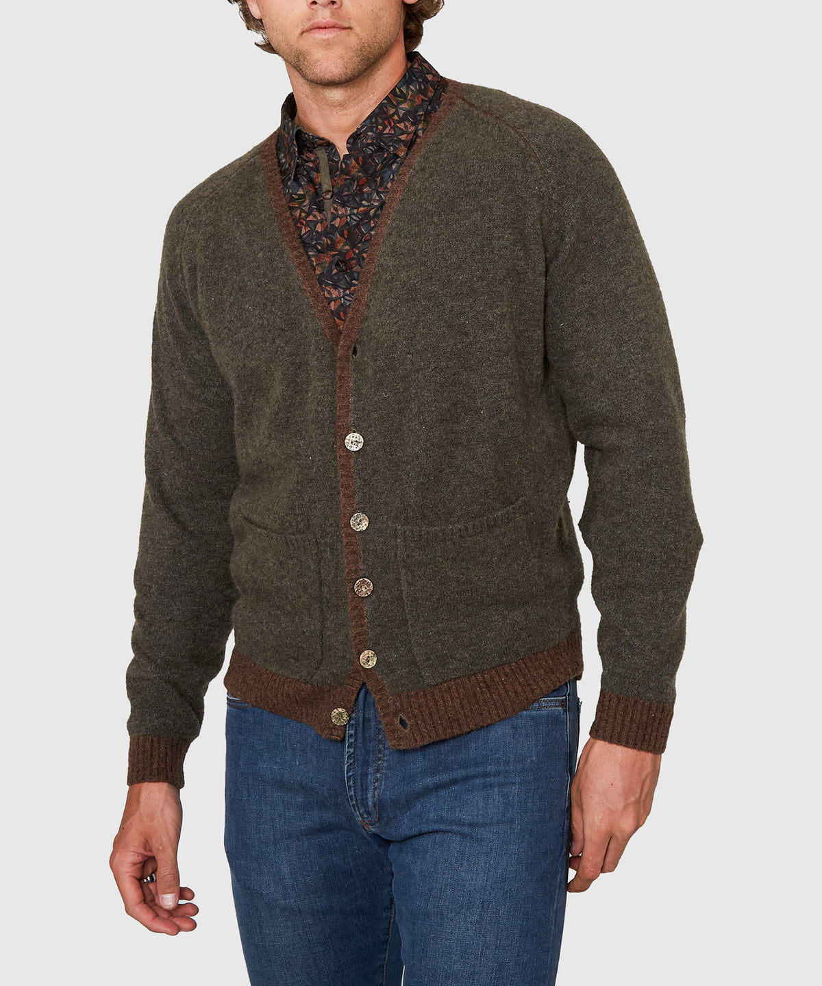 Westport Black Brushed Merino Wool Cardigan, Men's Big & Tall